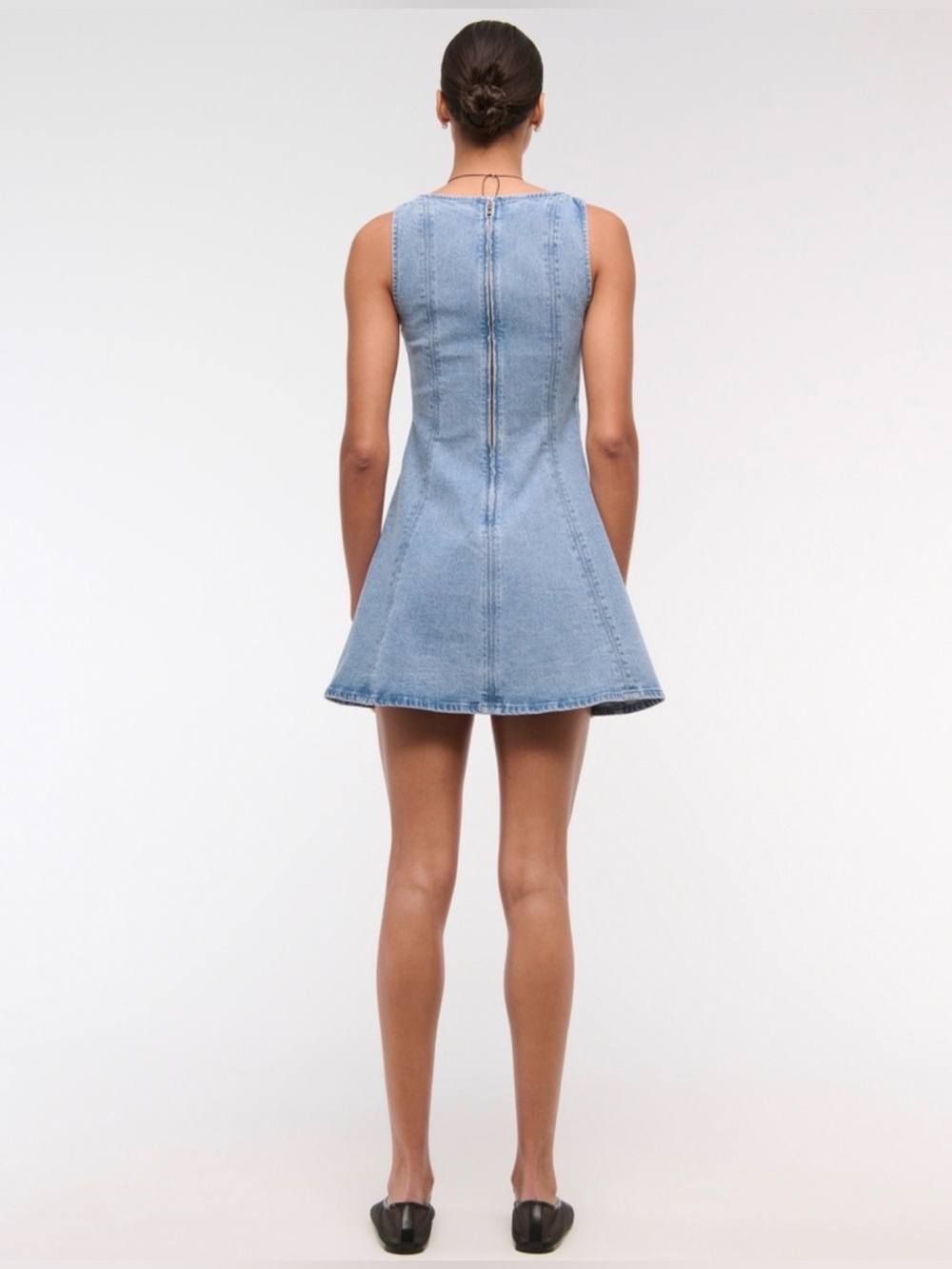 Abercrombie & Fitch Mila Denim Square-Neck Mini Dress - Blue, M Tall - Picture 3 of 9